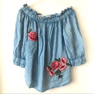 Off The Shoulder Chambray Rose Top